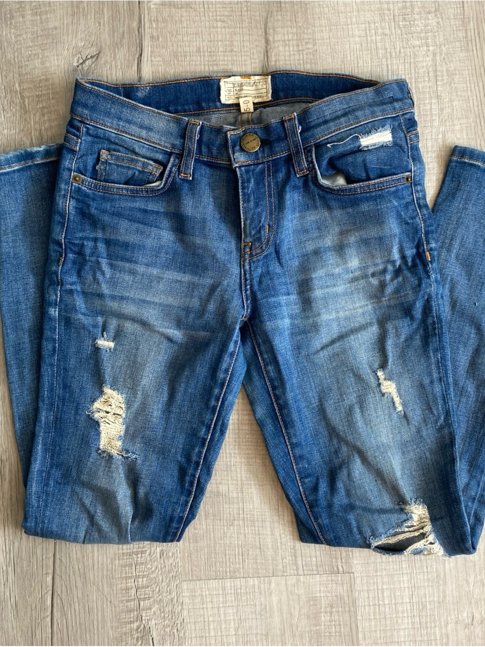 Current/Elliott Medium Blue Distressed Skinny Jeans